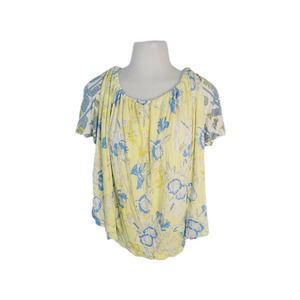 Free People yellow/blue baja babe short sleeve top sz large $78